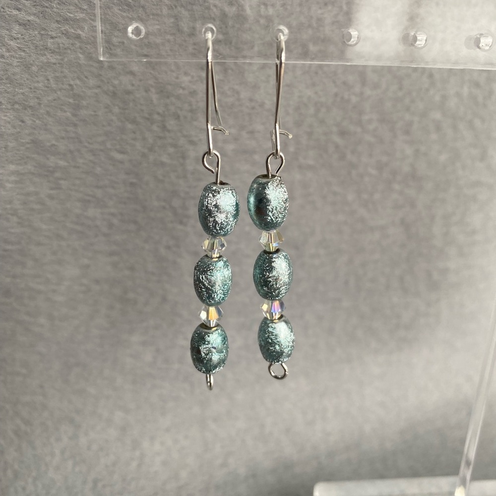 Hand crafted‎ blue long dangle earrings
